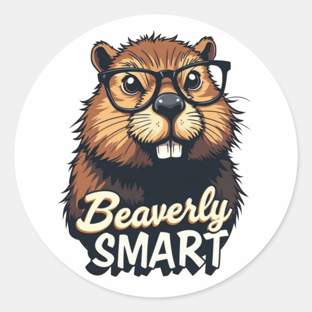 Adesivo Beaverly Smart - Castor Engraçado com Gráfico de Ó (Frente)