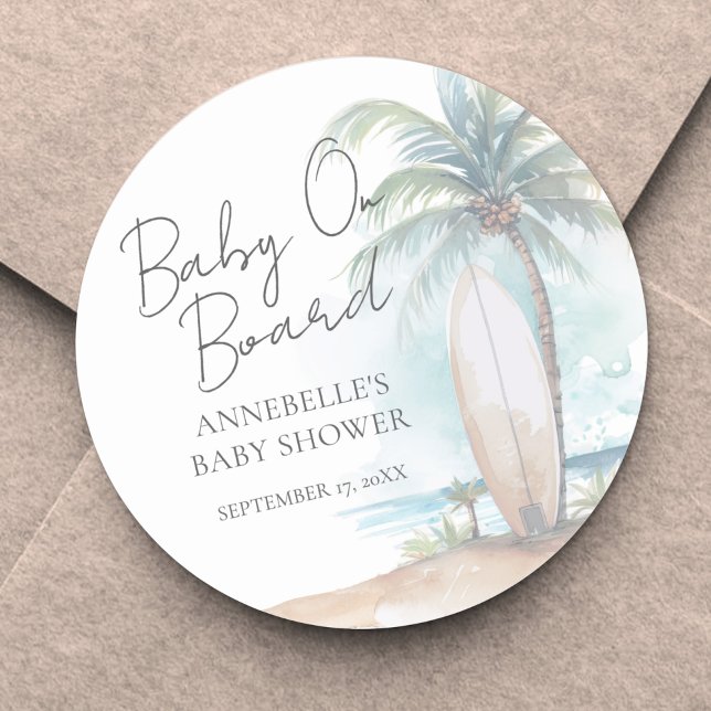 Adesivo Bebê a Bordo Chá de Bebê na Praia (Baby On Board Beach Baby Shower Classic Round Sticker)