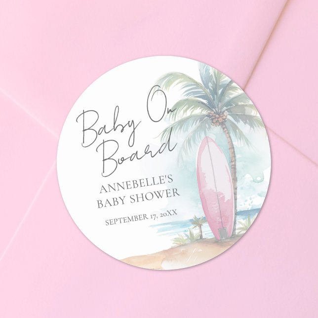 Adesivo Bebê a Bordo Chá de Bebê na Praia (Baby On Board Beach Baby Shower Classic Round Sticker)