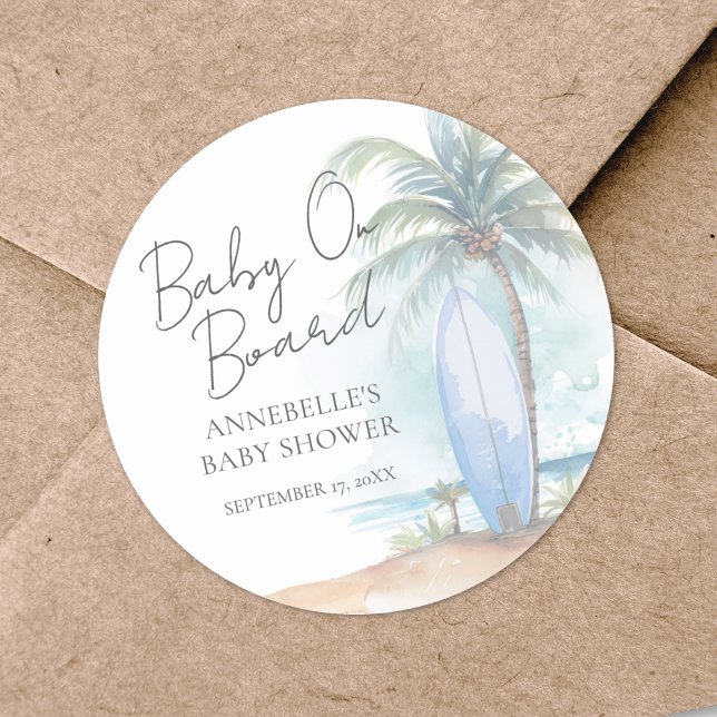 Adesivo Bebê a Bordo Chá de Bebê na Praia (Baby On Board Beach Baby Shower Classic Round Sticker)