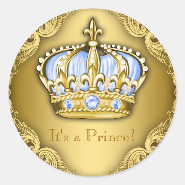 Adesivo Bebê Azul e Dourado Chá de fraldas Príncipe (Frente)