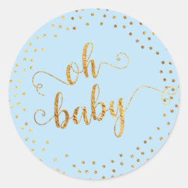 Adesivo Bebê Azul "Oh Bebê" Faux Gold Foil Confetti
