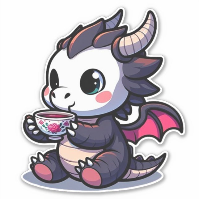 Adesivo Bebê Black Dragon Bebendo Tea ou café (Frente)