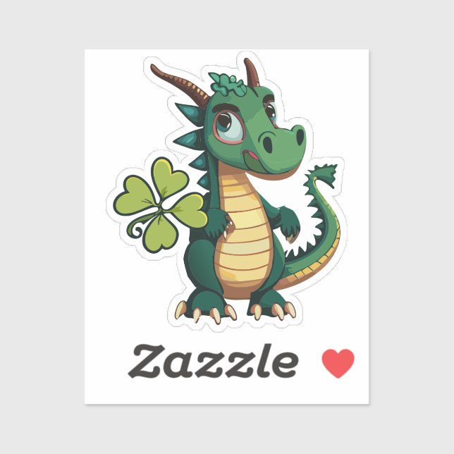 Adesivo Bebê Bonito Dragão Sorte Com Quatro Folhas De Folh (Folha)