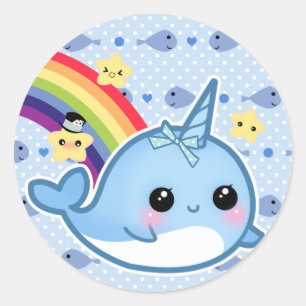 Adesivo Bebê bonito narwhal com arco-íris e estrelas