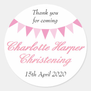 Adesivo Bebê Bunting Pink Baptism Christening Favor