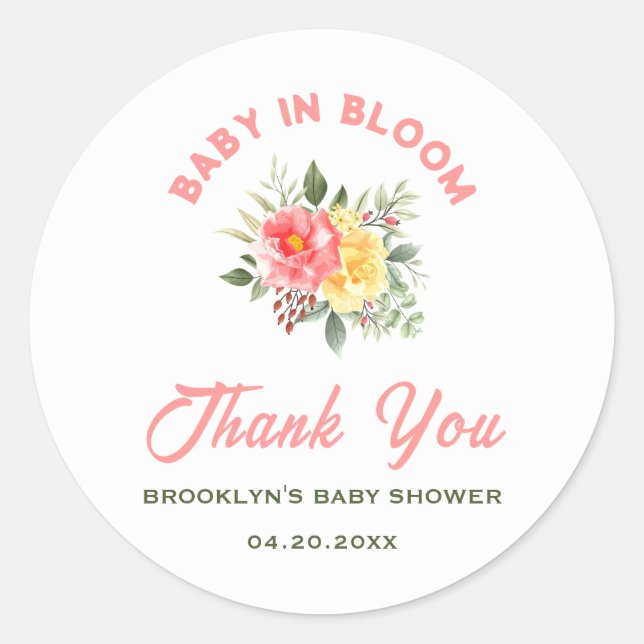 Adesivo Bebê chá de fraldas Em Flores Florais De Sangue Bo (Frente)