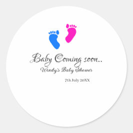 Adesivo Bebê chegando em breve chá de fraldas de pés cor-d