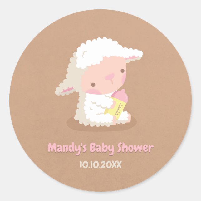 Adesivo Bebê Cordeiro Fofo e Decoração de Chá de Bebê com  (Frente)
