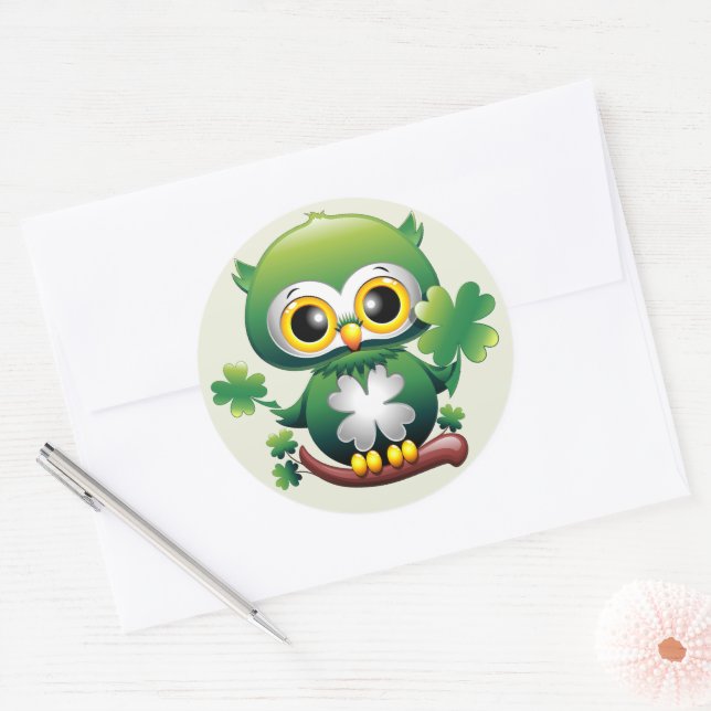Adesivo Bebê Coruja Fofo St Patrick Desenho Animado (Envelope)