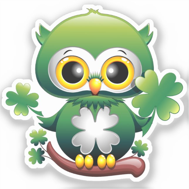 Adesivo Bebê Coruja Fofo St Patrick Desenho Animado (Frente)