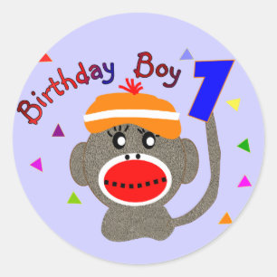 Adesivo Bebê de um ano do macaco da peúga do MENINO do