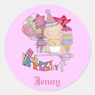 Adesivo Bebê de um ano Wonky da menina do feliz
