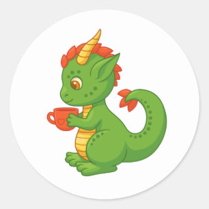 Adesivo Bebê Dragão Fofo Segurando Xícara