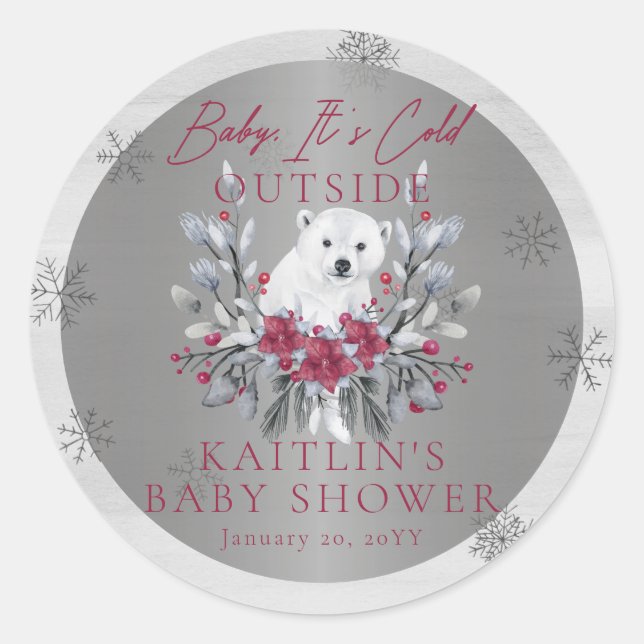 Adesivo Bebê É Frio Fora do Chá de fraldas do Urso Polar (Frente)