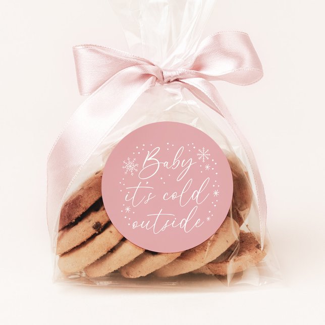 Adesivo Bebê É Frio Fora do Floco de Neve Rosa Chá de fral (Criador carregado)