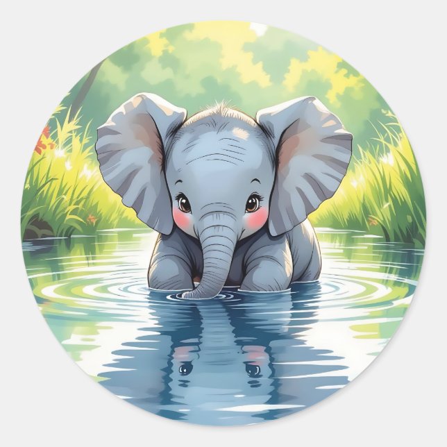Adesivo Bebê Elefante Adorável e Reflexo (Frente)