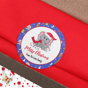 Adesivo Bebê Elefante Fofo Com Feliz Natal no Zoológico