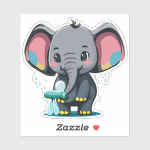 Adesivo Bebê Elefante Fofo Pulverizando Água da Tromba