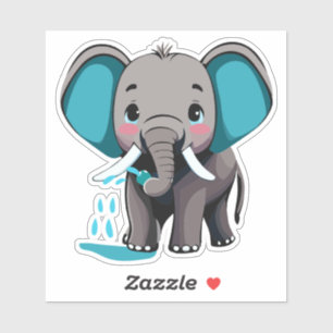 Adesivo Bebê Elefante Fofo Pulverizando Água da Tromba