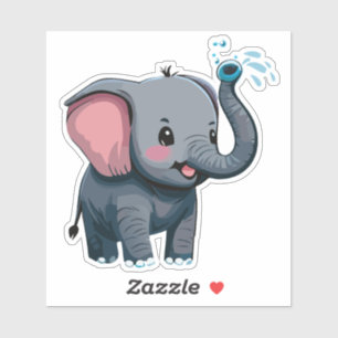 Adesivo Bebê Elefante Fofo Pulverizando Água da Tromba