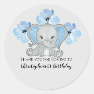Adesivo Bebê Elefante Menino Azul Flores Balões Aniversári