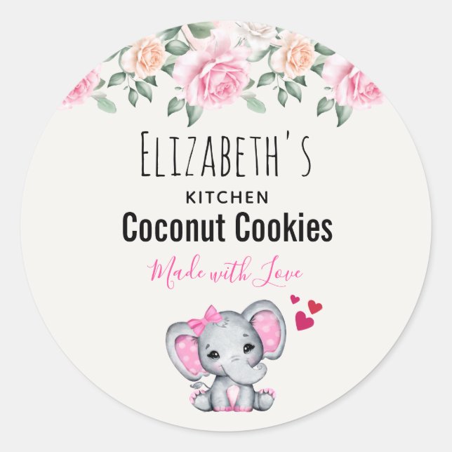 Adesivo Bebê-Elefante Rosa E Rosas Cozinha-Aquarela (Frente)