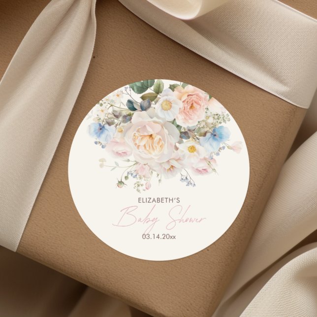 Adesivo Bebê em Bloom, Chá de fraldas Rosa Floral, Clássic (Criador carregado)