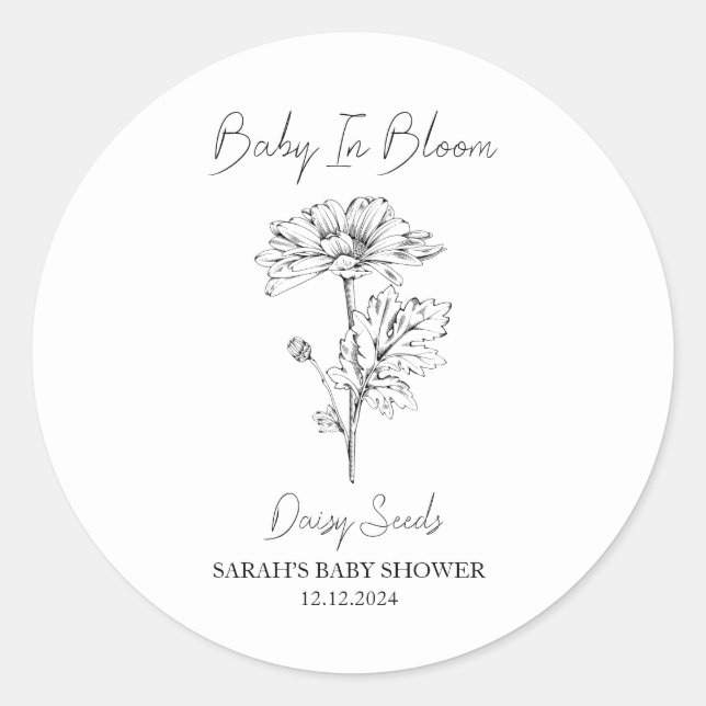 Adesivo Bebê Em Bloomy l Daisy Seeds Chá de fraldas (Frente)