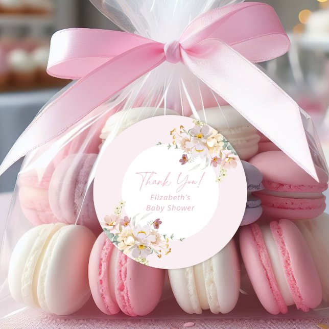 Adesivo Bebê em Bloush Blush Pink Floral Chá de fraldas (Criador carregado)