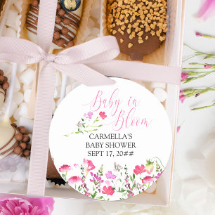 Adesivo Bebê em Chá de fraldas de flor silvestre cor-de-ro