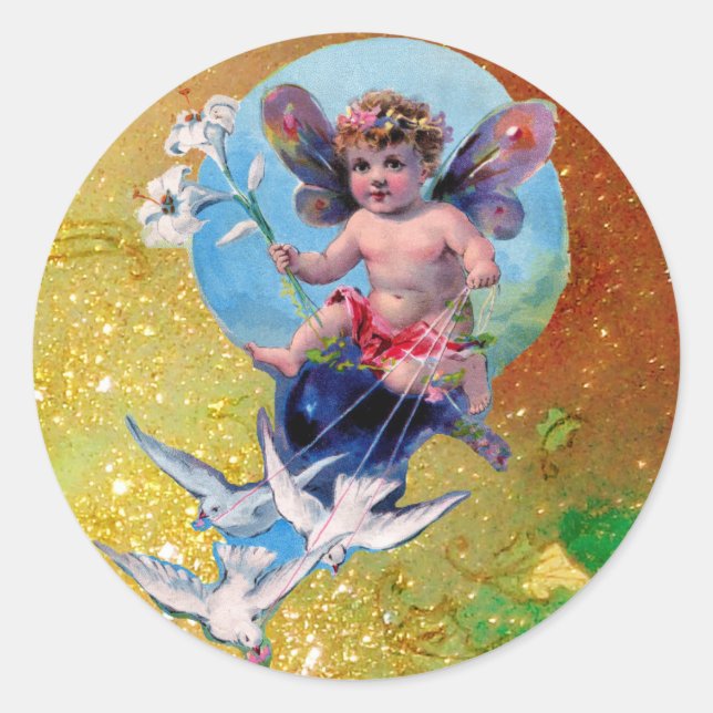 Adesivo BEBÊ FAIRY COM DOVAS EM ESPUKLES Amarelo (Frente)