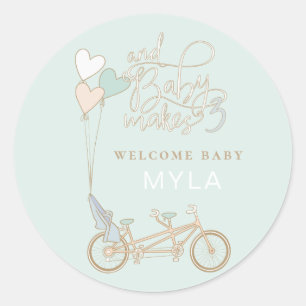 Adesivo Bebê faz três bicicleta tandem com assento de be