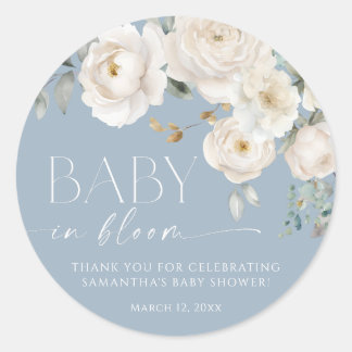 Adesivo Bebê floral branco-azul-poeirento no chá de menino