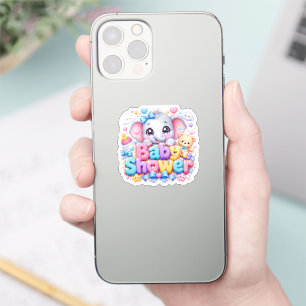 Adesivo Bebê Fofo Kawaii Chuveiro de Elefante Teddy Rosa P