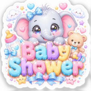 Adesivo Bebê Fofo Kawaii Chuveiro de Elefante Teddy Rosa P