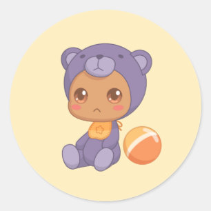 Adesivo Bebê Garota Roxinha Roupa de Urso Roxo, macacão