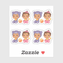 Adesivo Bebê gêmeas ursos roxos macacão conjunto de 4 stic