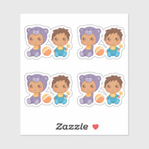 Adesivo Bebê gêmeos ursos roxos macacão conjunto de 4 pali