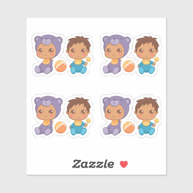 Adesivo Bebê gêmeos ursos roxos macacão conjunto de 4 pali (Folha)