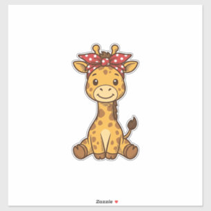 Adesivo Bebê Girafa Fofa com Laço Design Vetorial Vintage_