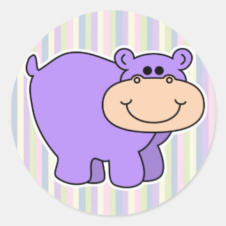 Adesivo bebê hipopótamo roxo com fundo listrado