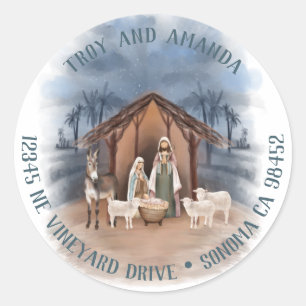 Adesivo Bebê Jesus nos Rótulos da Natividade de Manger