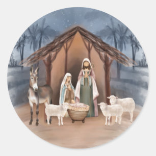 Adesivo Bebê Jesus nos Rótulos da Natividade de Manger