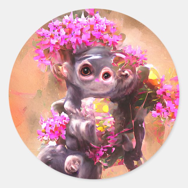 Adesivo Bebê macaco com flores (Frente)
