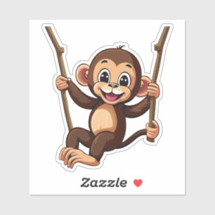 Adesivo Bebê Macaco Fofo Balançando no Balanço da Árvore