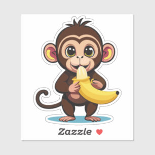 Adesivo Bebê Macaco Fofo Com Sua Refeição Favorita Banana