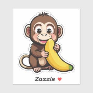 Adesivo Bebê Macaco Fofo Com Sua Refeição Favorita Banana