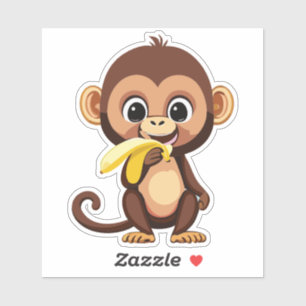 Adesivo Bebê Macaco Fofo Com Sua Refeição Favorita Banana