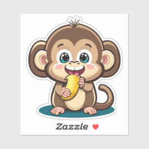 Adesivo Bebê Macaco Fofo Com Sua Refeição Favorita Banana